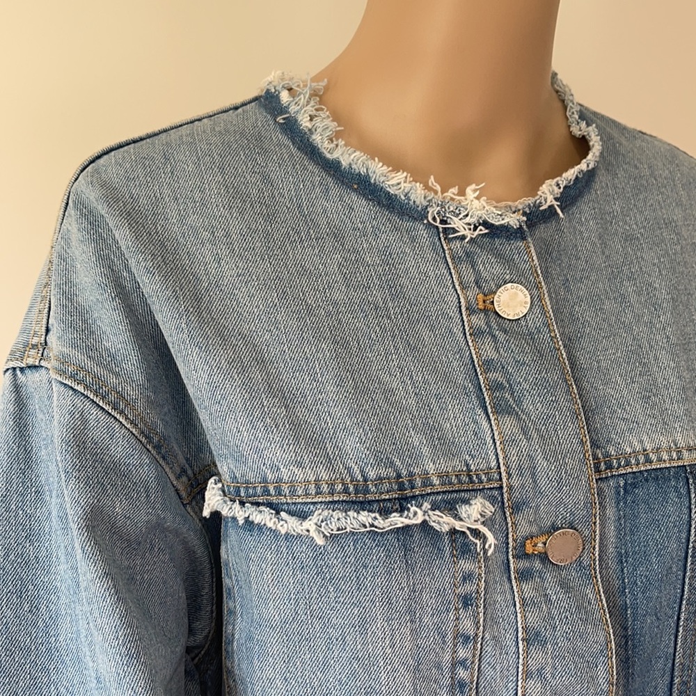 ZARA | Collarless distressed denim jacket - Picture 5 of 13